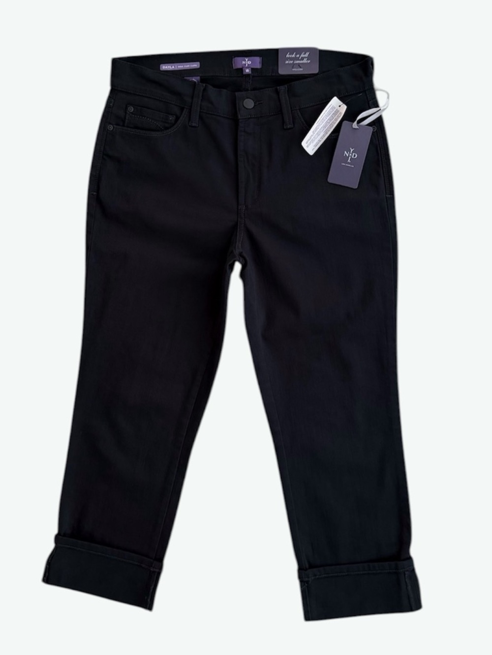 NYDJ Dayla Black Wide Cuff Capri High Rise Stretch Jeans ~ Women’s 10